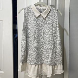 LOFT Snow Leopard Peter Pan Collar Sleeveless Top